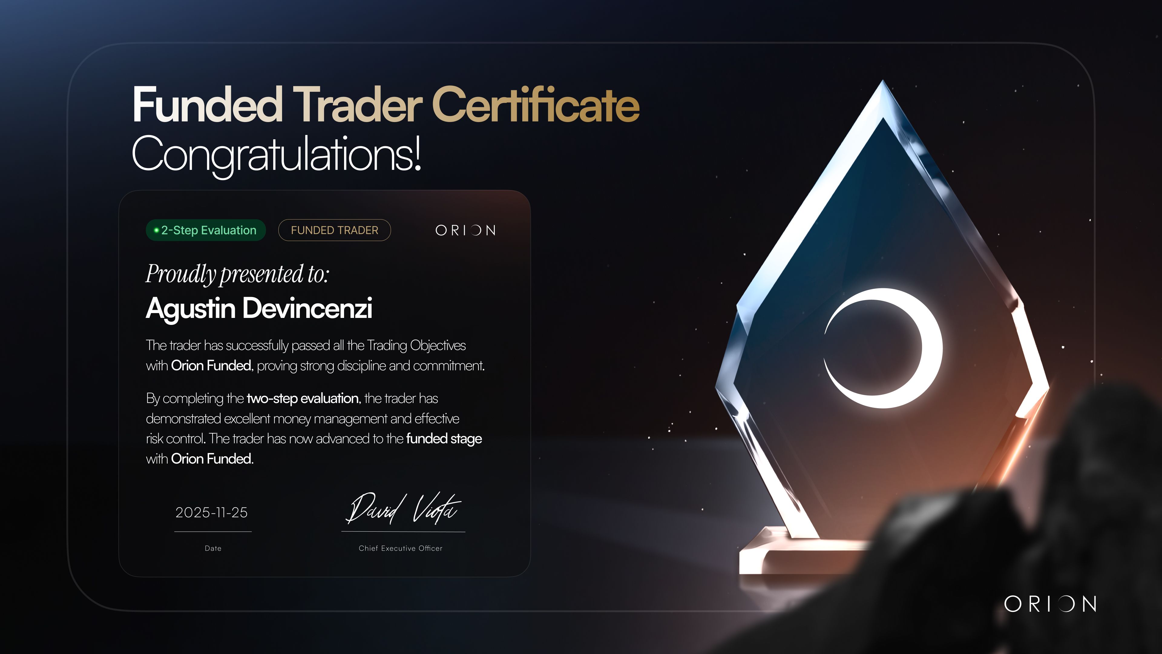 Funded Trader Certificate — Orion Funded
