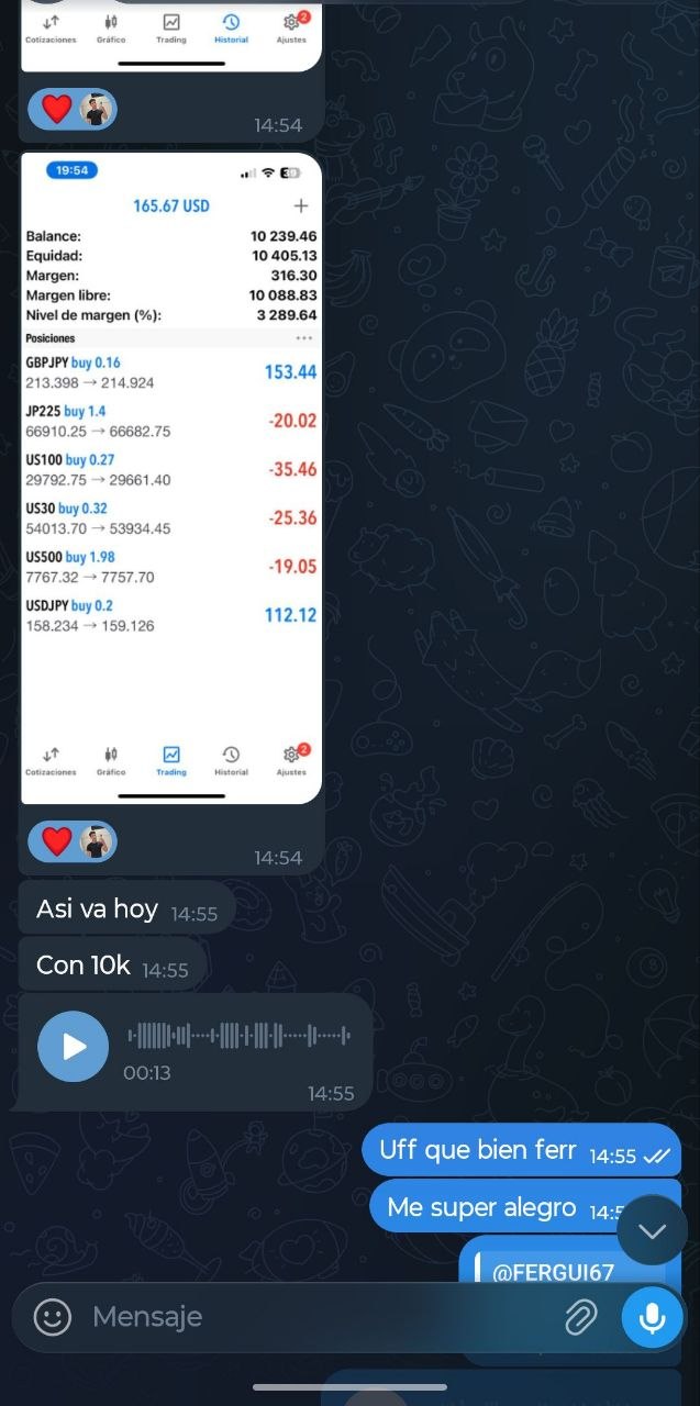 Conversación de la comunidad con evolución de una cuenta de trading